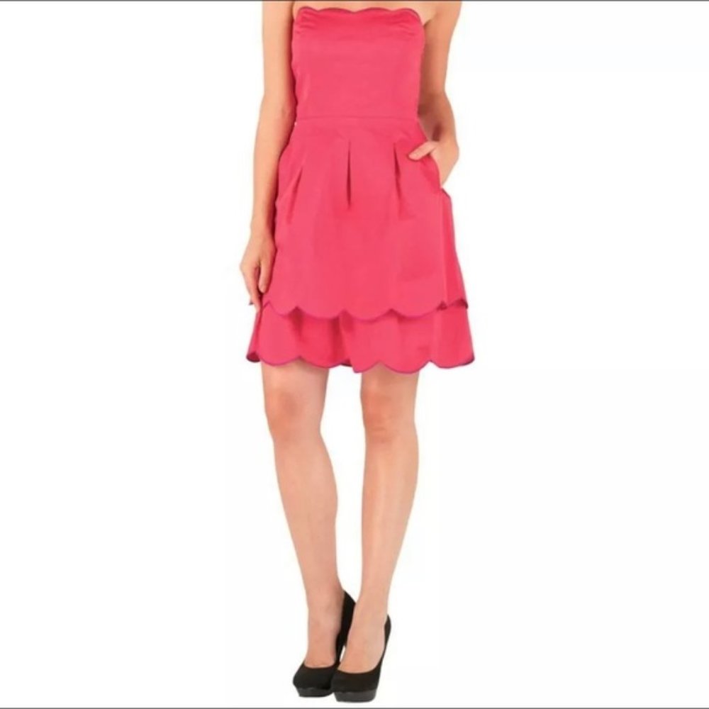 TED BAKER strapless dress scalloped hem pink